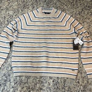 Volcom Striped Crewneck Sweater in Beige and Blue